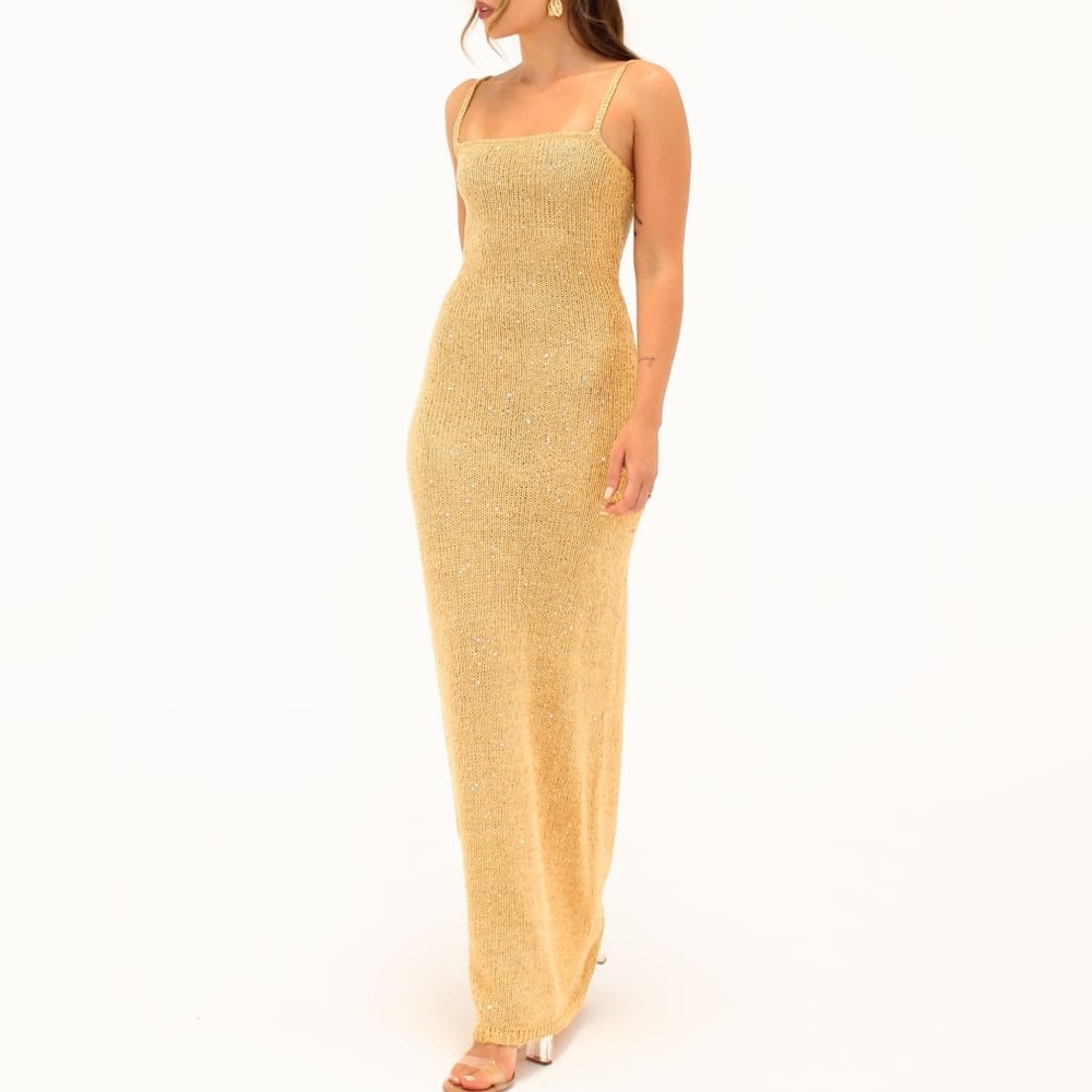 RUMORED Palm Beach gold knit maxi dress